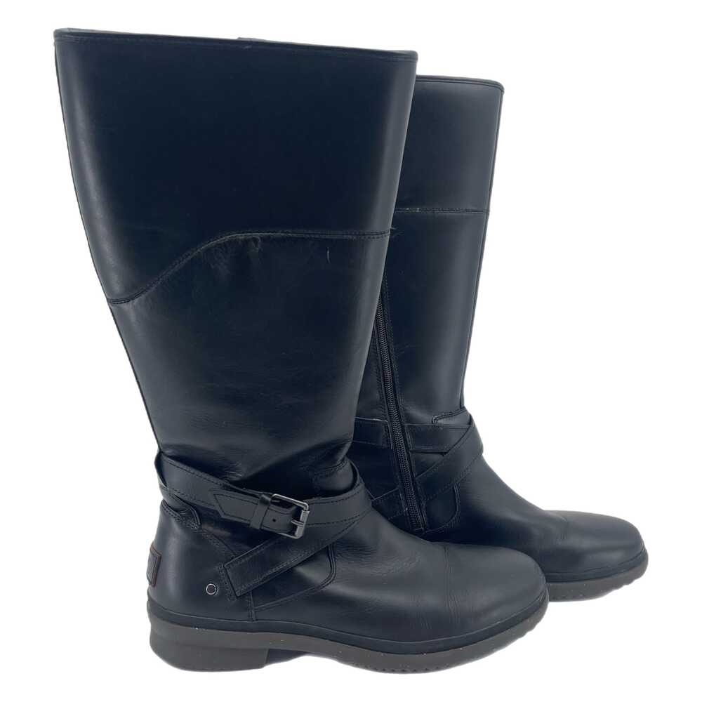 UGG Black Leather Heeled Boots | Low Block Heel